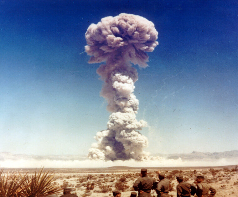 US nuclear weapons test in Nevada in 1951 Military personnel observe a nuclear weapons test in Nevada the United States in 1951. Credit US Government CC 2.0