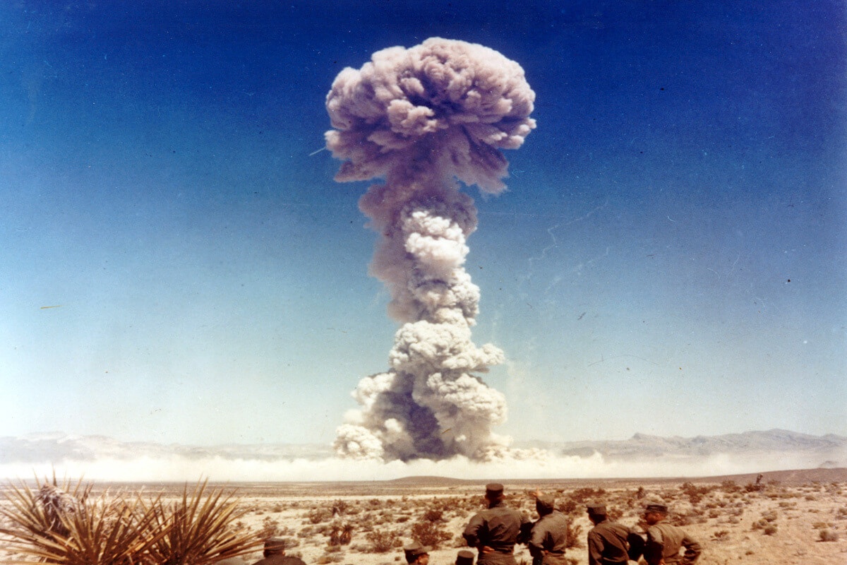 US nuclear weapons test in Nevada in 1951 Military personnel observe a nuclear weapons test in Nevada the United States in 1951. Credit US Government CC 2.0