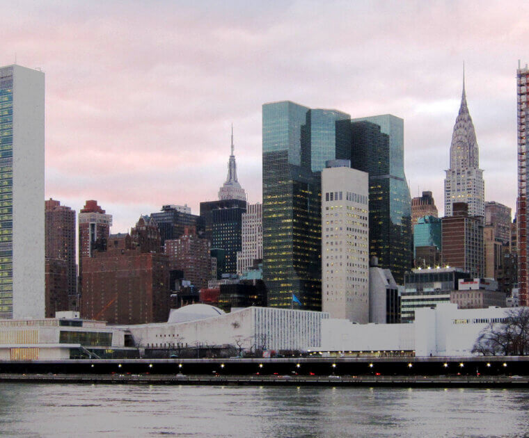 United Nations Headquarters in New York City view from Roosevelt Island